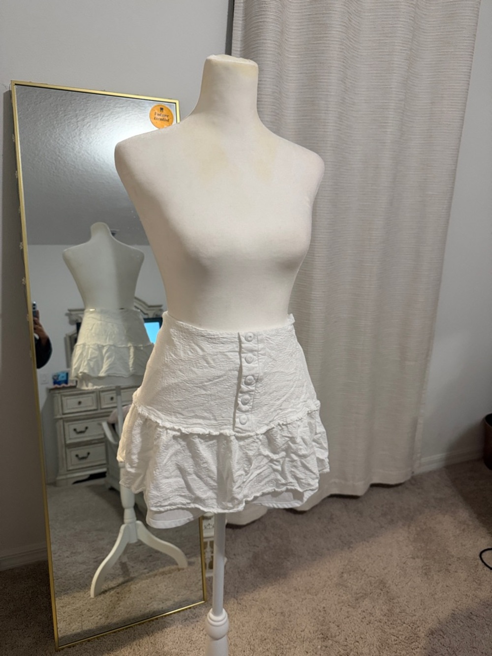 White Ruffled Button-Front Mini Skirt